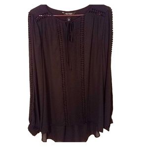 WHBM black drapey geometric high-low long sleeve